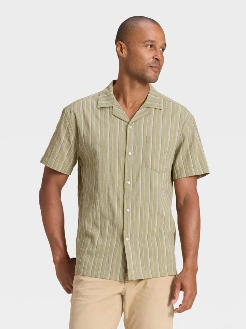 Goodfellow & Co VACAY COLLECTION Short sleeve Button-up Striped Camp Shirt Men S